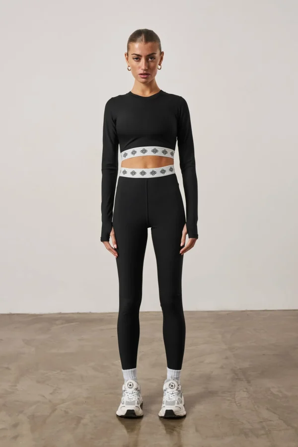 The Couture Club Branded Waistband Ribbed Leggings