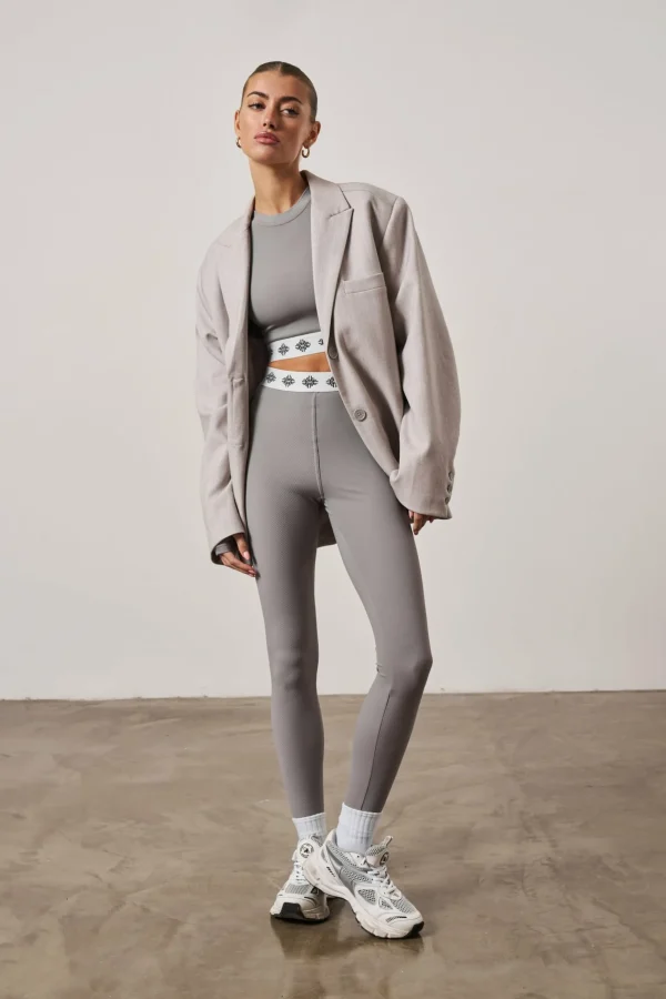 The Couture Club Branded Waistband Ribbed Leggings