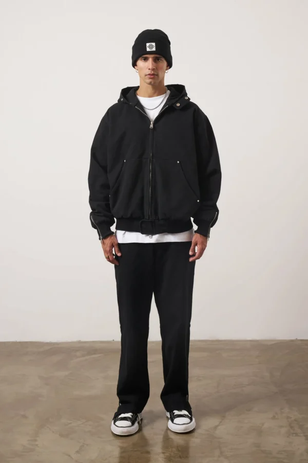 The Couture Club Distressed Woven Canvas Hooded Jacket