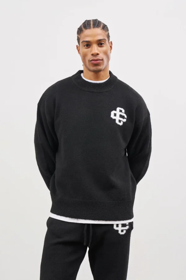 The Couture Club Fluffy Knit Emblem Crew