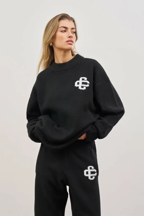 The Couture Club Fluffy Knit Emblem Crew
