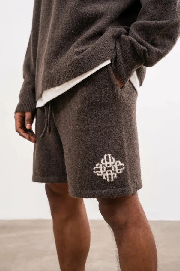 The Couture Club Lightweight Fluffy Knit Emblem Shorts