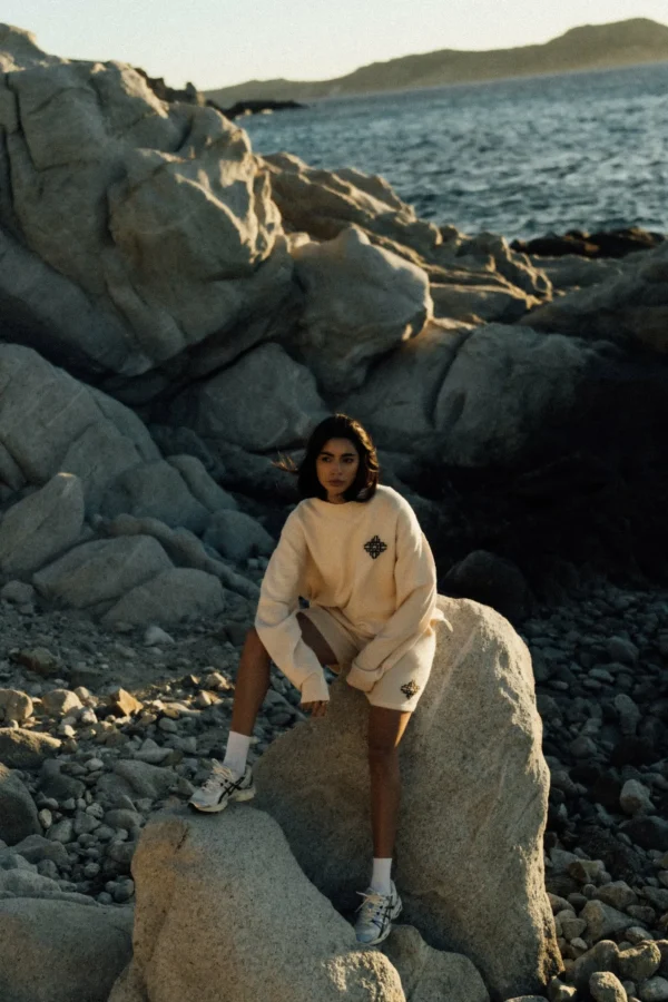 The Couture Club Lightweight Fluffy Knit Emblem Shorts