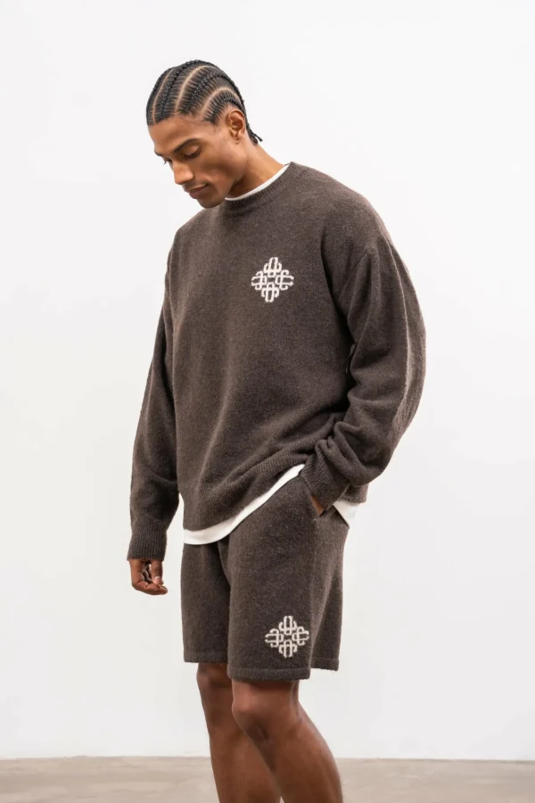 The Couture Club Lightweight Fluffy Knit Emblem Crew