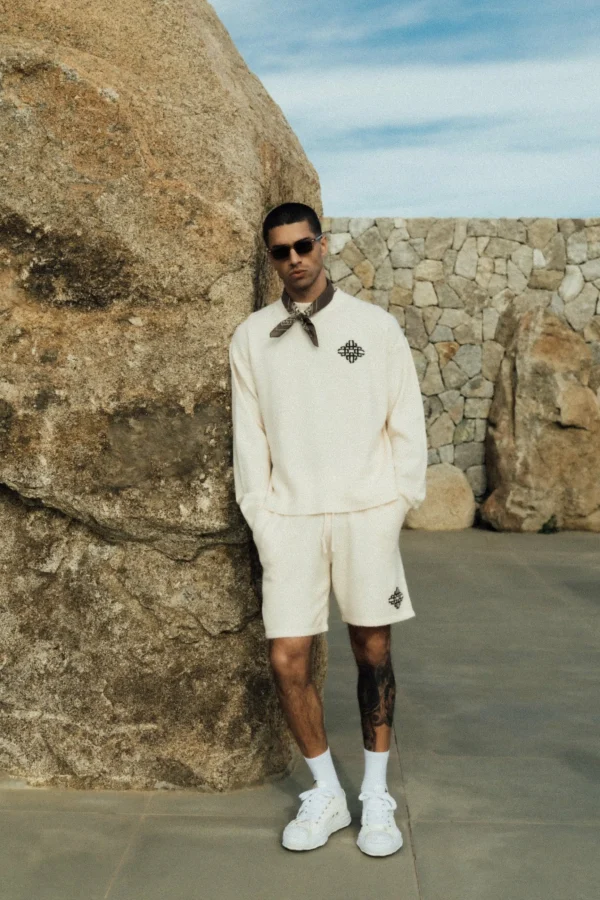 The Couture Club Lightweight Fluffy Knit Emblem Crew