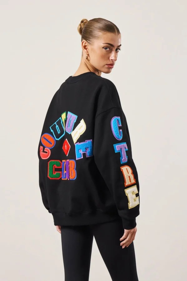 The Couture Club Multibadged Chenille Relaxed Sweatshirt