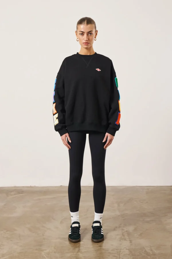 The Couture Club Multibadged Chenille Relaxed Sweatshirt