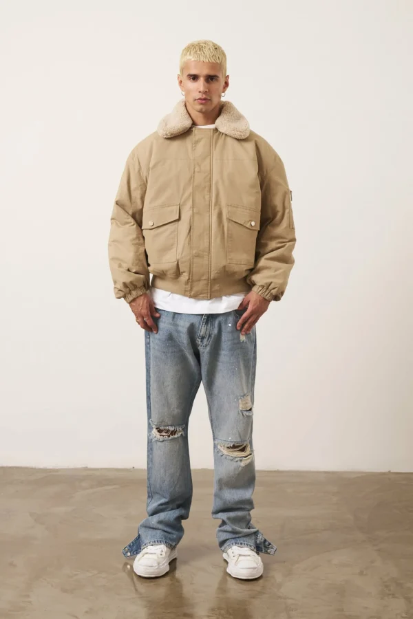 The Couture Club Oversized Borg Detail Bomber Jacket