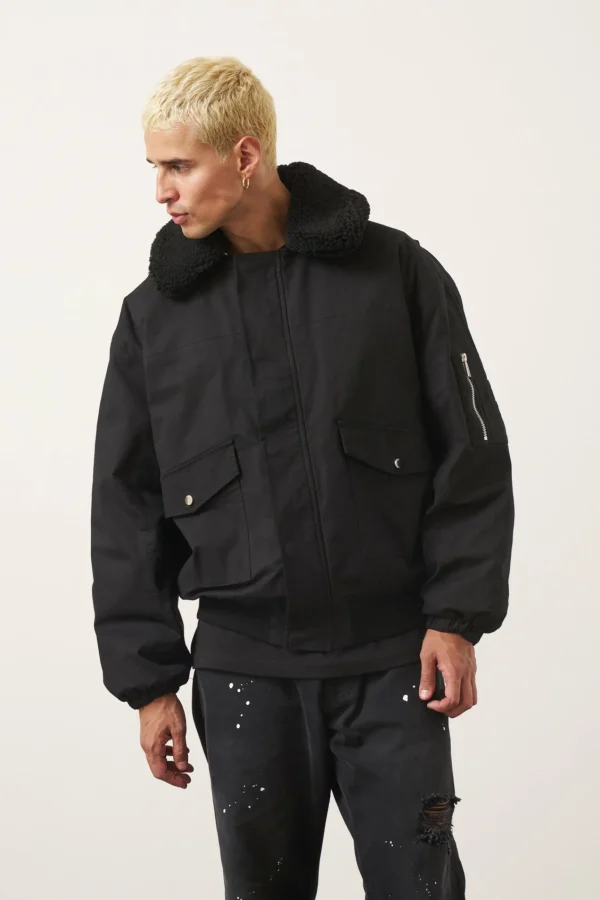 The Couture Club Oversized Borg Detail Bomber Jacket