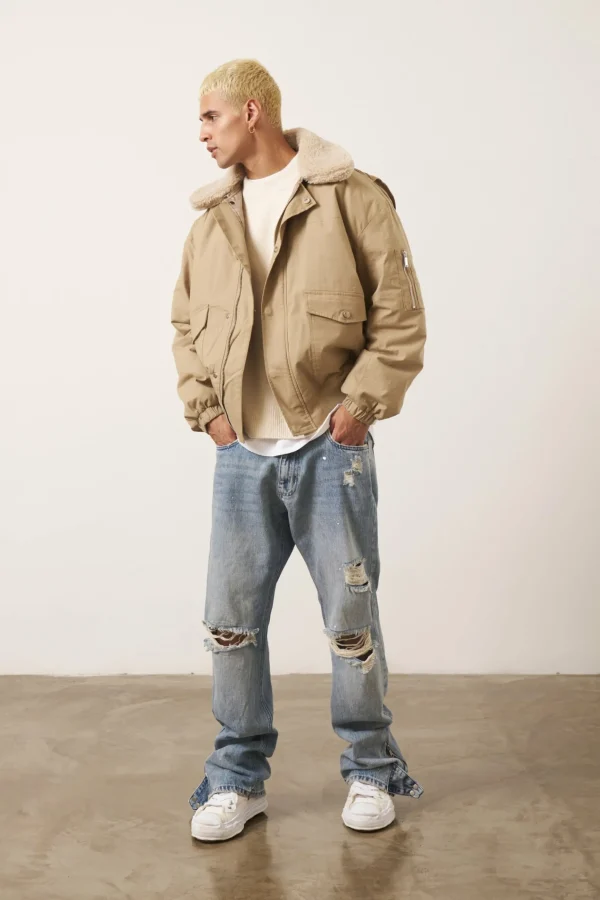 The Couture Club Oversized Borg Detail Bomber Jacket