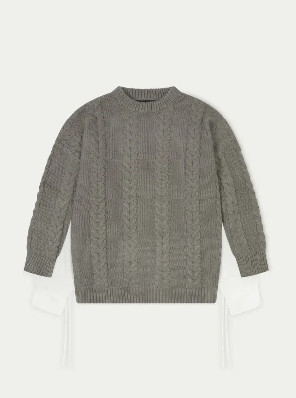 The Couture Club Poplin Panel Cable Jumper Dress