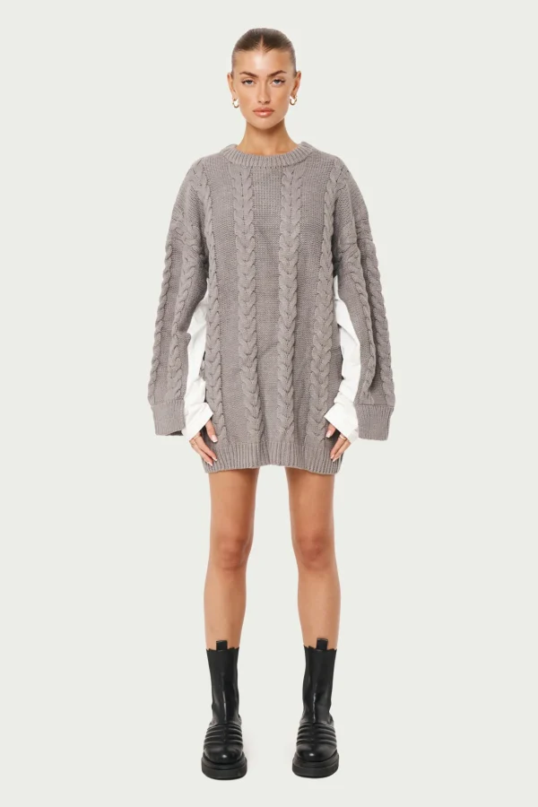 The Couture Club Poplin Panel Cable Jumper Dress
