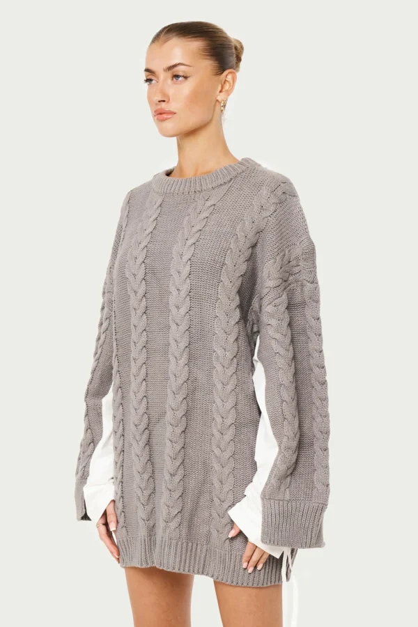 The Couture Club Poplin Panel Cable Jumper Dress