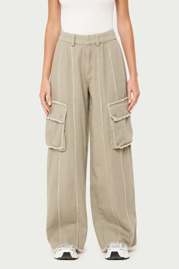 The Couture Club Raw Seam Detail Wide Leg Cargo