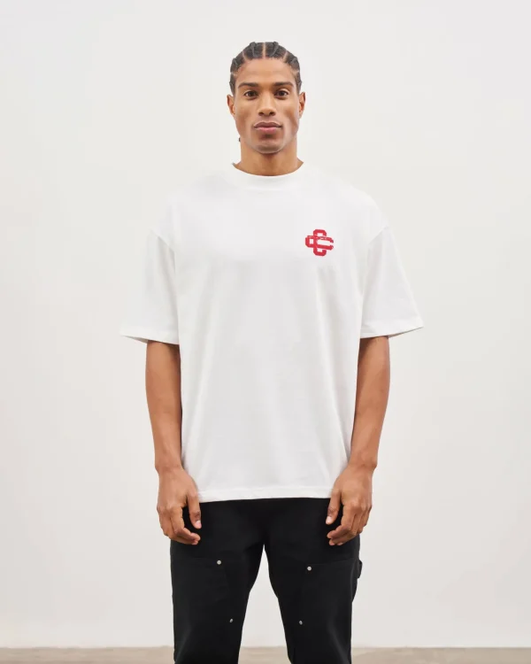 The Couture Club Red Cracked Print Emblem Relaxed T-Shirt