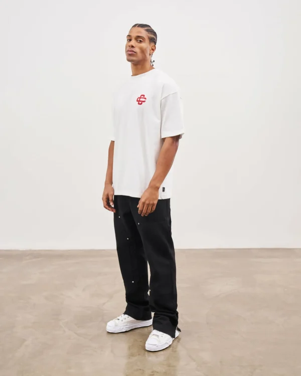 The Couture Club Red Cracked Print Emblem Relaxed T-Shirt