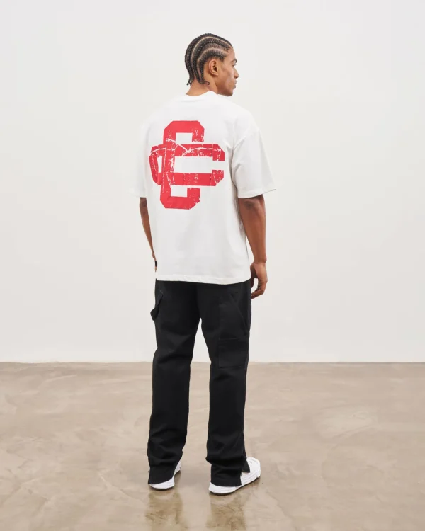 The Couture Club Red Cracked Print Emblem Relaxed T-Shirt