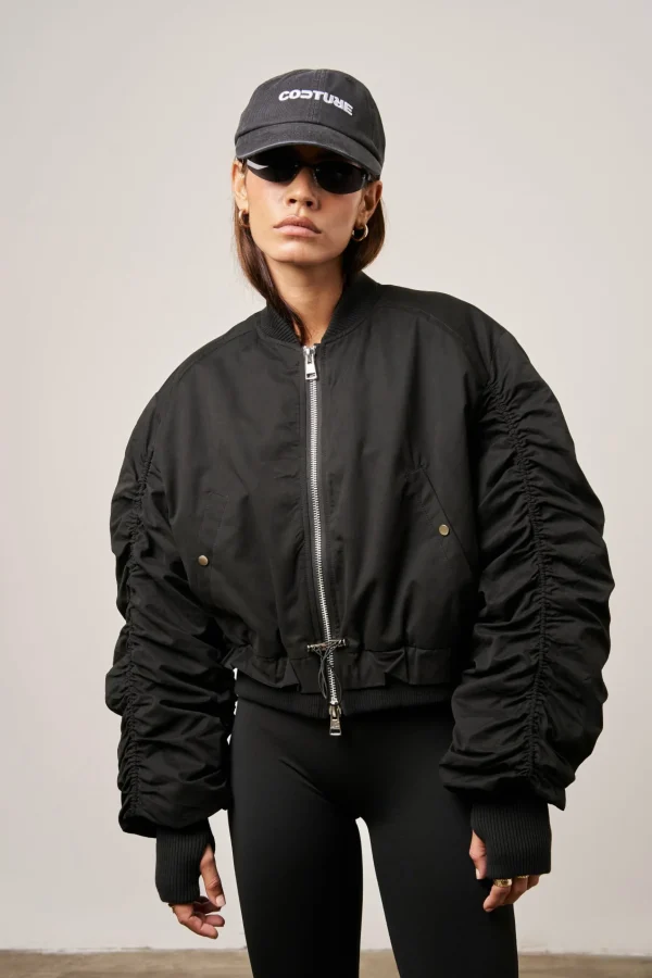 The Couture Club Ruched Detail Peached Bomber Jacket