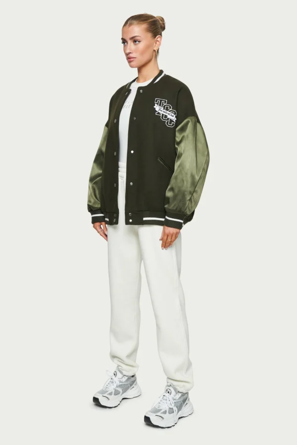 The Couture Club Satin Sleeve Oversized Varsity Jacket