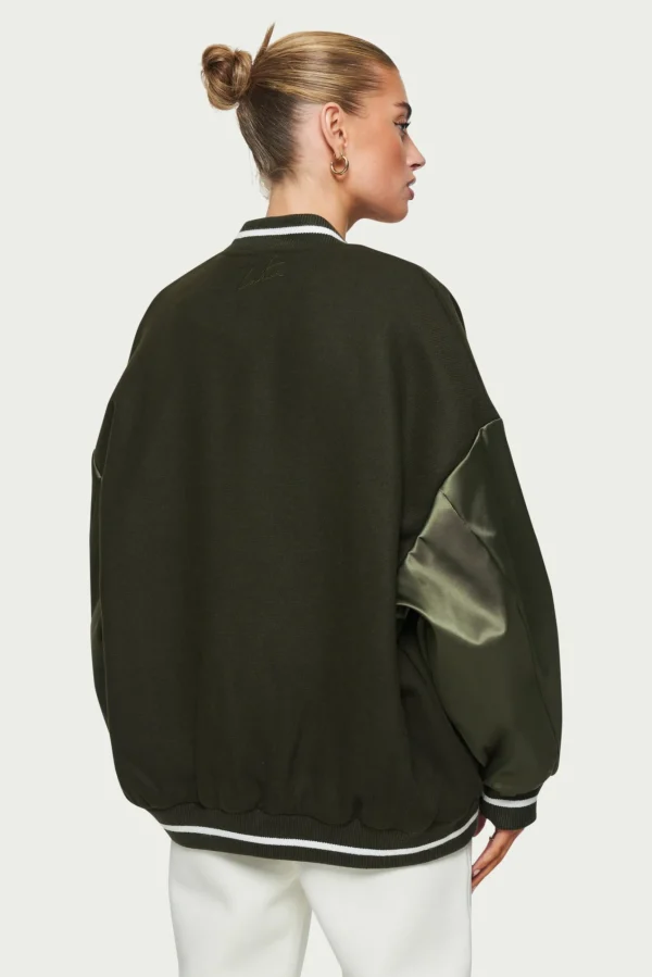 The Couture Club Satin Sleeve Oversized Varsity Jacket