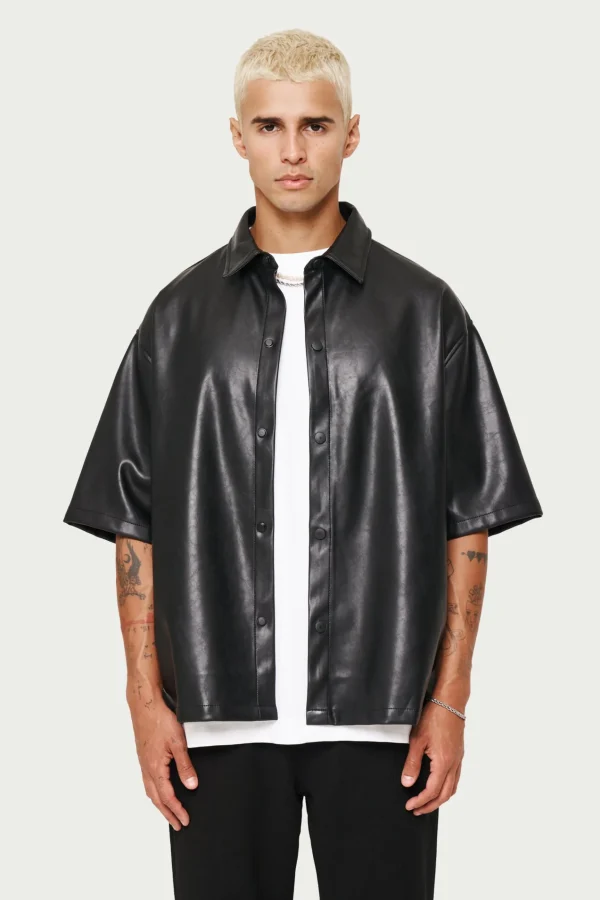 The Couture Club Short Sleeve Boxy Leather Shirt