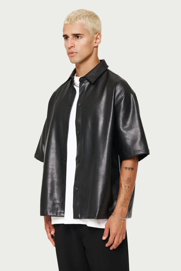 The Couture Club Short Sleeve Boxy Leather Shirt