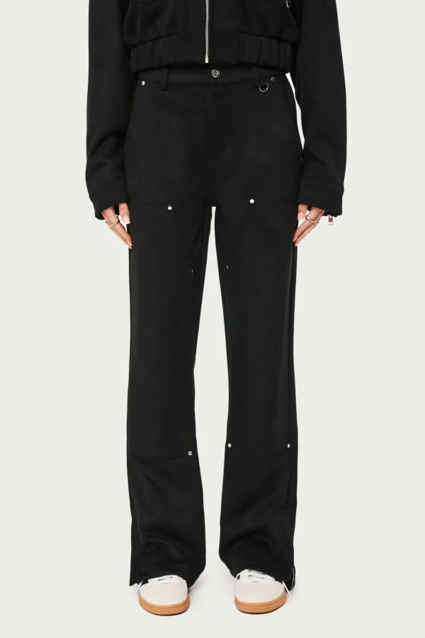 The Couture Club Suede Carpenter Straight Leg Trousers