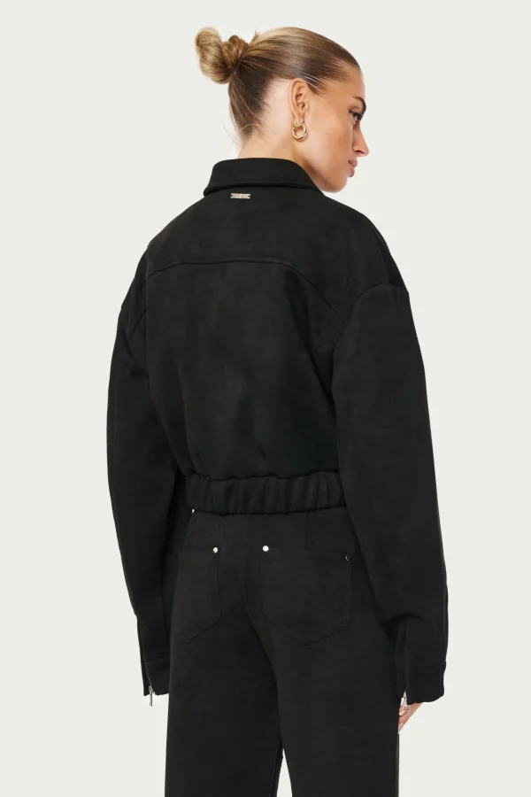 The Couture Club Suede Cropped Carpenter Bomber Jacket