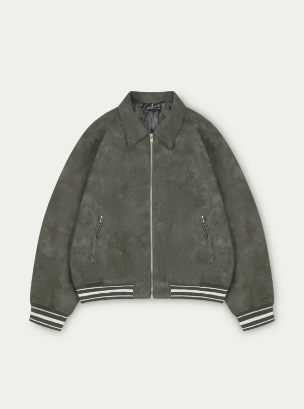 The Couture Club Vintage Look Faux Leather Bomber Jacket