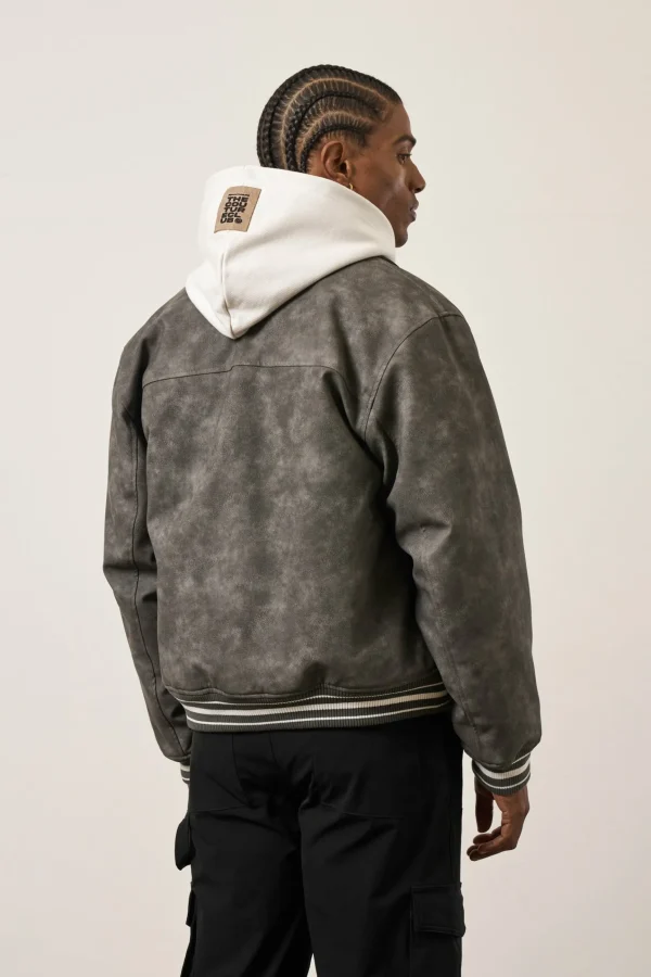 The Couture Club Vintage Look Faux Leather Bomber Jacket