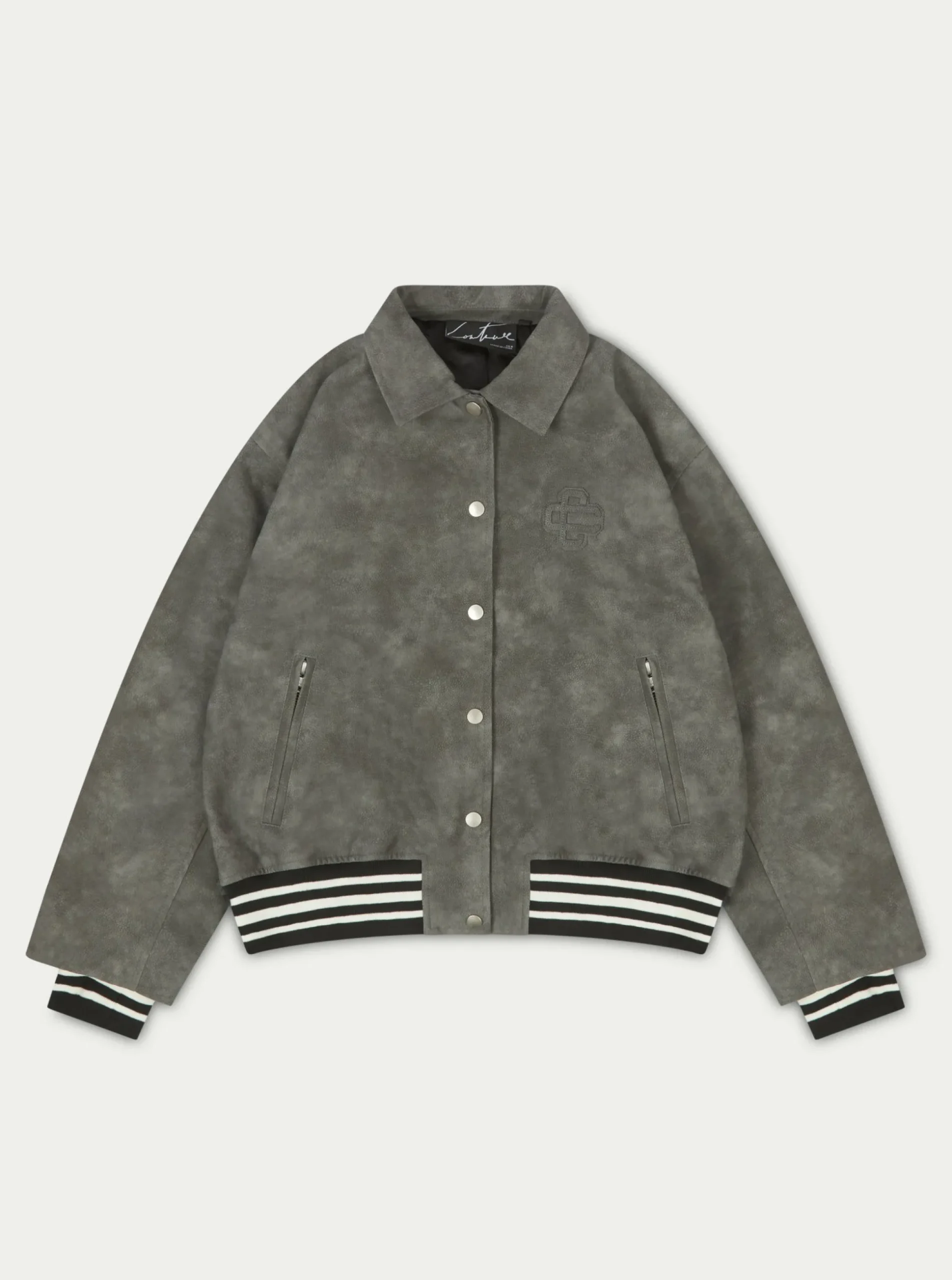 The Couture Club Vintage Look Oversized Faux Leather Bomber