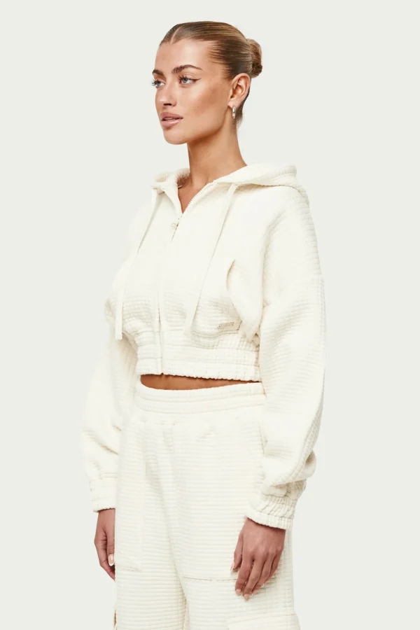 The Couture Club Waffle Cropped Zip Through Cropped Hoodie